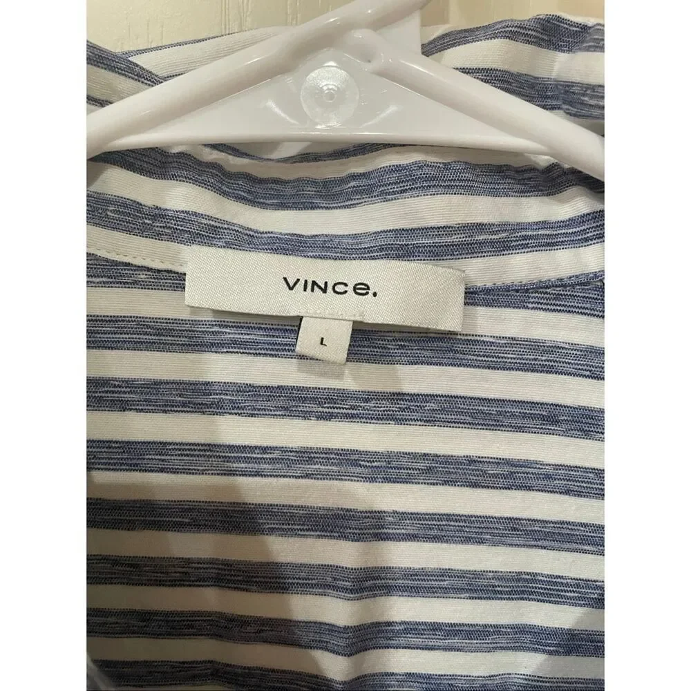 VINCE striped button down shirt dress size large - Picture 5 of 7